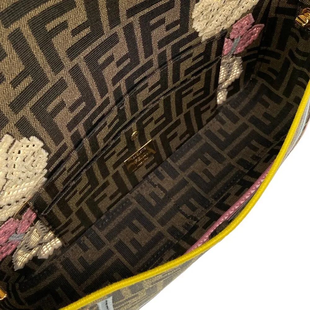 Fendi Mama Bucket Handbag 8BR600 Beige Dark Brown Multi